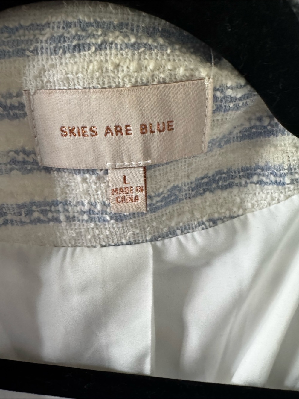 Skies Are Blue Blue & White Striped Tweed Ruched 3/4 Sleeve Blazer - Picture 3 of 5